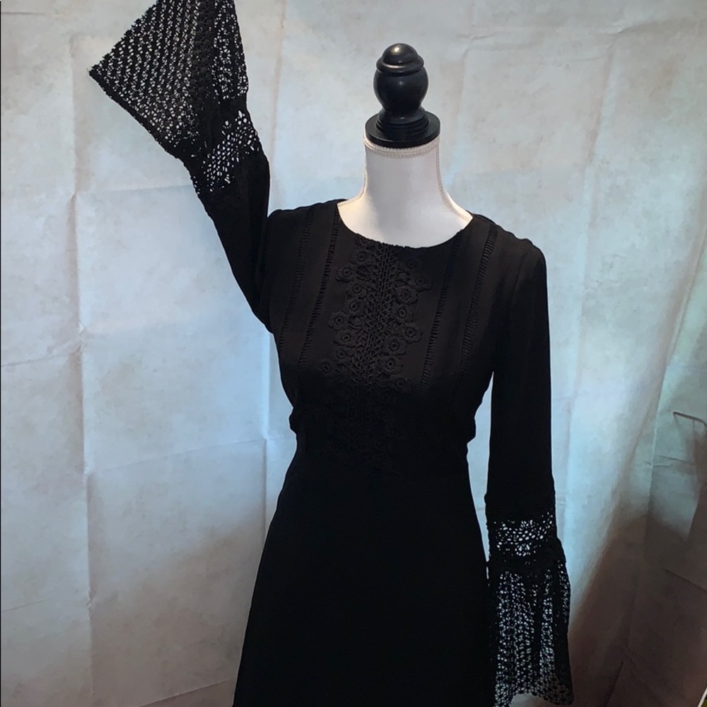 LuLu Black Lacey Sleeved Fun Casual Dress